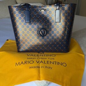 Mario Valentino dark blue and gold Brown Patterned Tote